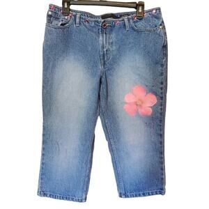 No Boundaries Womens Sz 11 Capris Low Rise‎ Denim Jeans Floral Bejeweled Vintage
